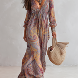 Maxi šaty z chiffon s paisley vzorom a výstrihom do V