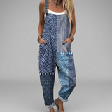 Modrá boho patchwork látková kombinéza